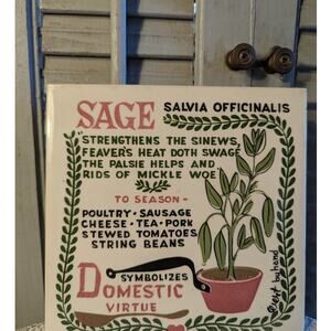 SAGE Ceramo Pottery tile, NY hand-painted and stenciled